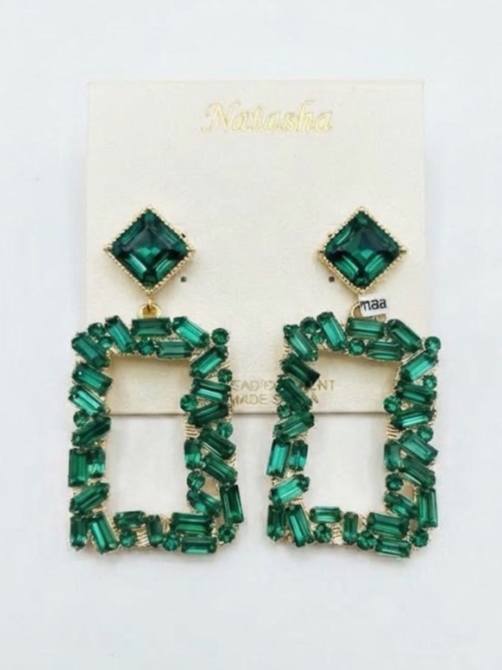NWT ⚜️💚⚜️ Natasha Green Geometric Statement Drop Earrings